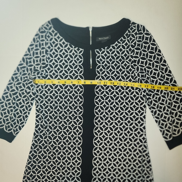 White House Black Market Black and White 3/4 Sleeve Shift Dress Medium M EUC - Picture 8 of 8